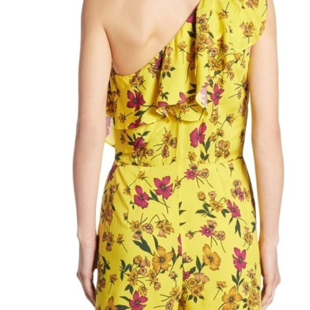 Scripted One Shoulder Ruffled Floral Romper - Picture 2 of 6